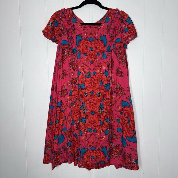 Free People Women’s Yara Floral Mini Dress Rose Combo Size Medium - Picture 1 of 4